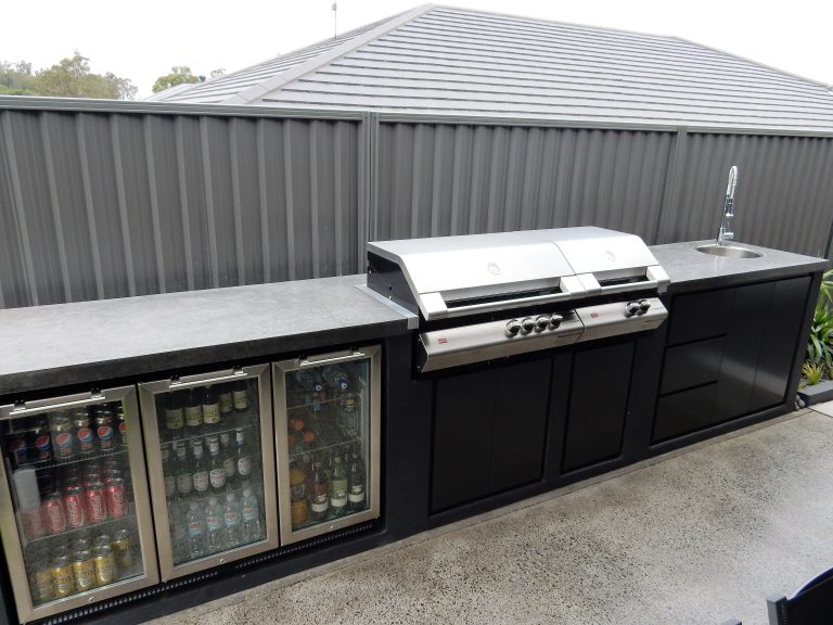 Concrete Bench Tops with Coloured and Burnished Finish BBQ Area